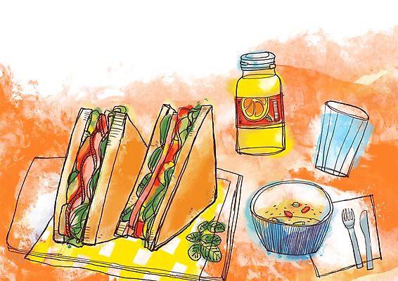 PSD 음료 음식 빵 포크 라인일러스트 일러스트 디저트 샌드위치 요리 사람없음 컵 주스 나이프 아침식사 수프 오렌지주스 물컵 냅킨 국내일러스트 식기 식사 칼 과일주스 파일형식