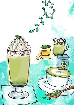 PSD 음료 음식 라인일러스트 일러스트 나뭇잎 잔 요리 사람없음 컵 숟가락 차 찻잔 녹차 쉐이크 녹차가루 녹차라떼 녹차쉐이크 녹차프라푸치노 국내일러스트 식기 잎 수저 차_음료 가루 라떼 파일형식