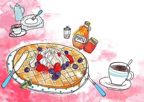 PSD 그릇 접시 커피 음식 포크 과일 라인일러스트 일러스트 딸기 주전자 디저트 요리 사람없음 양념 나이프 커피잔 생크림 블루베리 브런치 양념통 시럽 와플 메이플시럽 브런치와플 국내일러스트 식기 음료 주방용품 잔 통 식사 칼 크림 파일형식