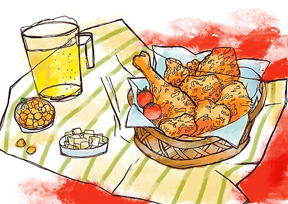 PSD 접시 음식 라인일러스트 일러스트 식재료 방울토마토 맥주 생맥주 육류 요리 사람없음 바구니 치킨 프라이드치킨 닭고기 보자기 안주 콘샐러드 치맥 국내일러스트 식기 토마토 주류 샐러드 닭고기요리 파일형식 천_직물