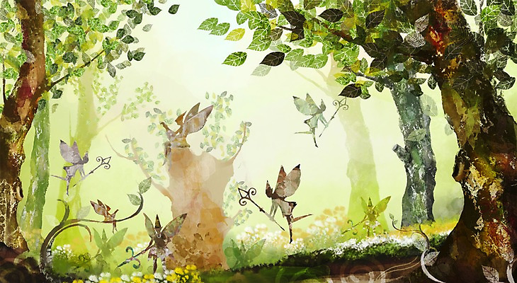 PSD 나무 식물 꽃 여행 백그라운드 꽃밭 일러스트 상상 요정 여러그루 풍경 사람없음 판타지 안개 덩굴 숲 국내일러스트 다수 날씨 파일형식