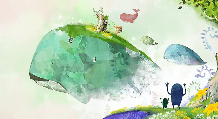 PSD 나무 식물 동물 척추동물 한마리 꽃 여행 백그라운드 일러스트 창문 포유류 상상 풍경 사람없음 판타지 바다동물 돌_바위 바위 고래 국내일러스트 1 바다 수중동물 파일형식