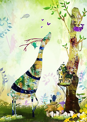 PSD 나무 식물 동물 한마리 꽃 여행 나비 백그라운드 꽃밭 일러스트 창문 상상 사슴 주택 풍경 사람없음 울타리 판타지 버섯 고래 나무집 국내일러스트 1 곤충 포유류 건물 담장 수중동물 파일형식