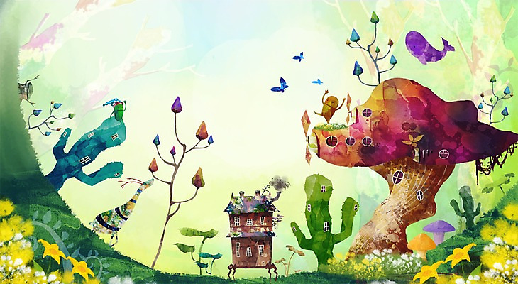 PSD 나무 식물 꽃 여행 나비 백그라운드 꽃밭 일러스트 창문 상상 사슴 선인장 주택 풍경 사람없음 건물 판타지 버섯 숲 고래 버섯집 국내일러스트 건축물 곤충 포유류 수중동물 파일형식