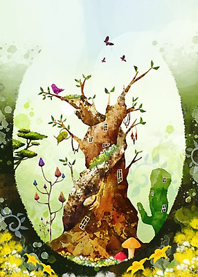 PSD 식물 꽃 여행 나비 백그라운드 꽃밭 일러스트 창문 상상 조류 선인장 풍경 사람없음 판타지 버섯 숲 나무집 국내일러스트 동물 곤충 주택 파일형식