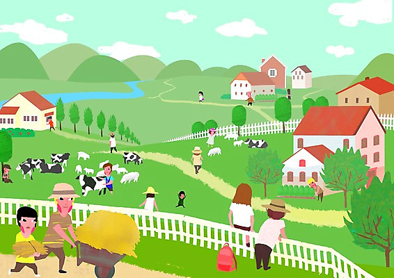 주간 PSD 나무 식물 동물 구름 여자 남자 길 어린이 여행 가방 일러스트 하늘 휴가 휴식 염소 산 주택 사람 소년 초원 여러명 야외 건물 울타리 강 여행객 마을 수레 목장 운반 개울 소 건초 볏짚 군중 젖소 목장체험 어린이만 국내일러스트 자연요소 건축물 잡화 다수 컨셉 포유류 담장 카트 체험학습 짚 파일형식