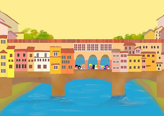 PSD 나무 식물 여자 남자 여행 일러스트 휴가 주택 사람 풍경 여러명 야외 건물 강 여행객 도시 단체관광 가교 국내일러스트 건축물 다수 파일형식