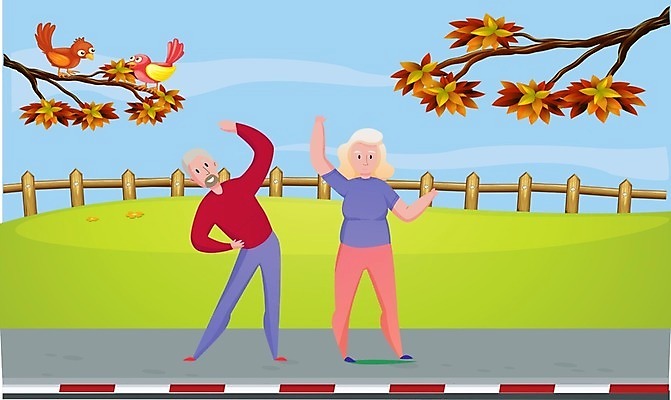 EPS 해외이미지 전신 나무 커플 공원 여자 할아버지 노년 남자 할머니 일러스트 건강 두명 운동 노부부 스트레칭 노인만 해외202008 해외일러스트 식물 부부 공공시설 관계 사람 성인 성인만 파일형식 벡터