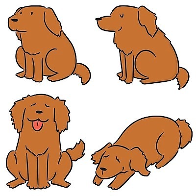 EPS 해외이미지 캐릭터 엎드리기 일러스트 앉기 사람없음 반려동물 갈색 귀여움 개 만화 해외일러스트 일러캐릭터 동물 컬러 컨셉 포유류 모션 파일형식 벡터