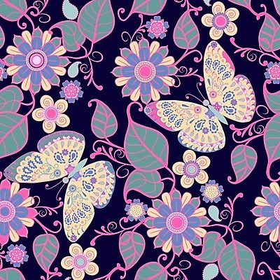 EPS 해외이미지 꽃 나비 패턴 일러스트 사람없음 보라색 화려 해외202008 해외일러스트 식물 컬러 곤충 컨셉 무늬 파일형식 벡터