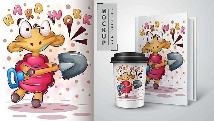 EPS 해외이미지 캐릭터 일러스트 사람없음 책 공책 거북이 삽 테이크아웃컵 목업 벡터 해외202008 해외일러스트 일러캐릭터 파충류 문구용품 컵 파일형식