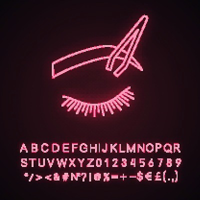 EPS 해외이미지 일러스트 타이포그라피 사람없음 눈썹 속눈썹 네온 쪽집게 해외202008 해외일러스트 문자 얼굴 집게 파일형식 벡터