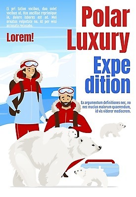 EPS 해외이미지 여자 남자 포스터 여행 허리손 가방 일러스트 고글 성인 두명 북극 즐거움 휴양지 북극곰 빙하 성인만 해외202008 해외일러스트 잡화 감정 포즈 곰 사람 장소 극지방 파일형식 벡터