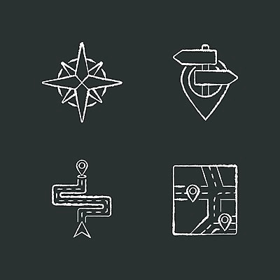 EPS 해외이미지 지도 일러스트 검은배경 사람없음 세트 표지판 분필 위치 길찾기 네비게이션 GPS 해외일러스트 백그라운드 알림판 검은색 초크 파일형식 벡터