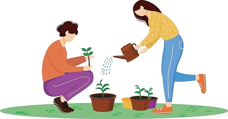 EPS 해외이미지 전신 식물 커플 여자 남자 화분 일러스트 함께함 들기 성인 두명 물뿌리개 원예 돌봄 모종 헬프 성인만 해외202008 해외일러스트 컨셉 관계 모션 사람 취미 도움 파일형식 벡터