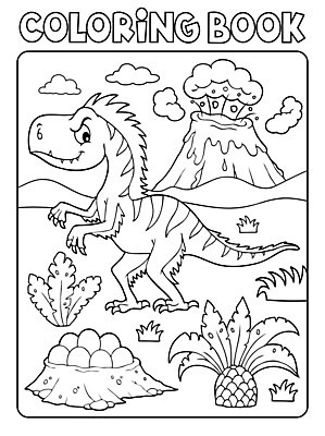 EPS 해외이미지 캐릭터 야생동물 일러스트 사람없음 알 둥지 언덕 공룡 화산 윤곽 용암 젠탱글 해외202008 해외일러스트 일러캐릭터 동물 파충류 산 파일형식 벡터