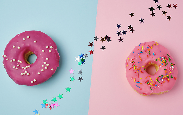 포토 JPG 해외이미지 별 디저트 사람없음 장식 세트 도넛 달콤 파란배경 분홍색배경 해외202008 해외포토 자연요소 음식 분홍색 백그라운드 파란색 맛 파일형식