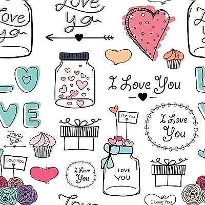 EPS 해외이미지 꽃 행복 패턴 일러스트 유리병 사랑 사람없음 하트 마음 컵케이크 해외202008 해외일러스트 모양 식물 감정 무늬 병_용기 케이크 파일형식 벡터