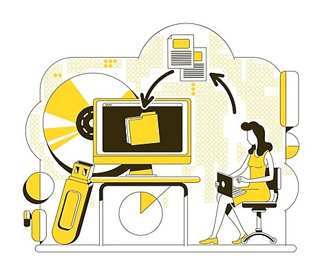 EPS 해외이미지 전신 여자 화살표 의자 일러스트 비즈니스 그래프 한명 앉기 성인 노트북 노란색 모니터 USB 라인아트 문서 폴더 전송 인터넷창 하드디스크 성인여자한명만 해외202008 해외일러스트 1 선 컬러 가구 인터넷 모션 사람 전자제품 컴퓨터 파일 여자한명만 성인여자만 파일형식 벡터