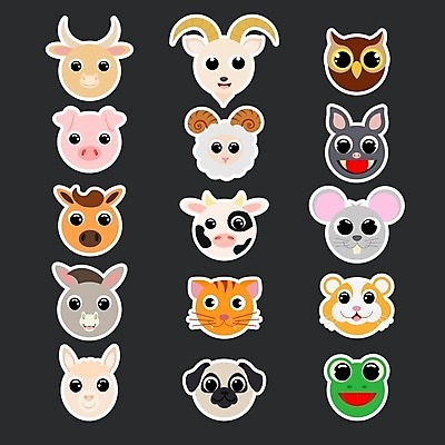 EPS 해외이미지 클립아트 동물 캐릭터 디자인 행복 얼굴 야생동물 백그라운드 스티커 일러스트 자연 염소 미술 그래픽 세트 컬러풀 머리 고양이 흰색 양 돼지 소 플랫 개 달콤 낙서 쥐 눈동자 만화 수집 만족 심플 고립 알파카 해외202008 우호적 해외일러스트 일러캐릭터 감정 컬러 컨셉 포유류 문화예술 신체부위 반려동물 눈_신체부위 맛 설치류 생태계 파일형식 벡터