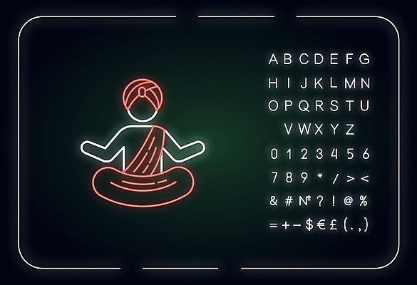 EPS 해외이미지 종교 일러스트 요가 앉기 사람없음 명상 네온 터번 해외202008 해외일러스트 웰빙 모션 머리장식 파일형식 벡터