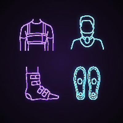 EPS 해외이미지 디자인 일러스트 사람없음 치료 네온 붕대 깁스 정형외과 해외202008 해외일러스트 의학 병원 의료용품 파일형식 벡터