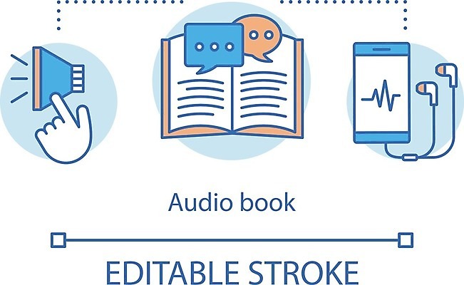 EPS 해외이미지 이어폰 일러스트 사람없음 책 스마트폰 디지털 소리 오디오북 해외202008 해외일러스트 음향기기 핸드폰 스마트기기 파일형식 벡터