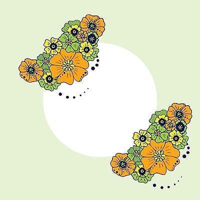 EPS 해외이미지 꽃 꽃무늬 일러스트 프레임 사람없음 연두색 주황색 공백 해외202008 해외일러스트 식물 컬러 무늬 초록색 파일형식 벡터