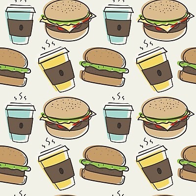 EPS 해외이미지 커피 음료 빵 백그라운드 일러스트 곰 사람없음 식당 햄버거 카툰스타일 맛있는 해외202008 해외일러스트 동물 음식 포유류 패스트푸드 상점 파일형식 벡터