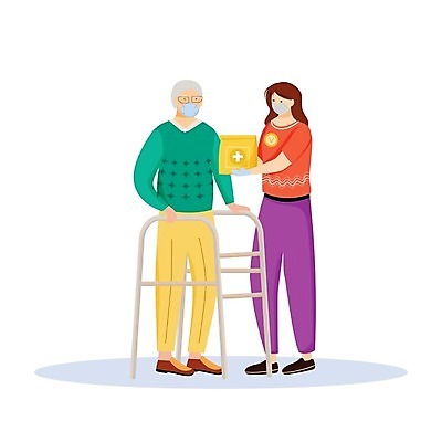 EPS 해외이미지 전신 여자 할아버지 노년 남자 딸 일러스트 손녀 함께함 마스크 들기 성인 두명 아빠 은퇴 간호 돌봄 조부모 헬프 해외202008 해외일러스트 컨셉 가족 모션 사람 도움 손주 파일형식 벡터