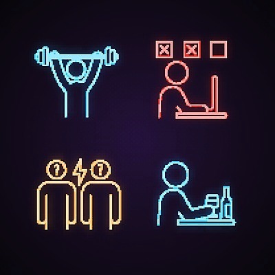 EPS 해외이미지 디자인 일러스트 사람없음 운동 알코올 충돌 네온 스트레스해소 해외202008 해외일러스트 건강 파일형식 벡터