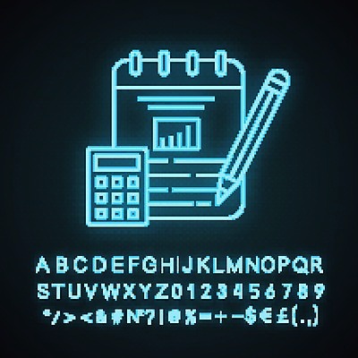 EPS 해외이미지 일러스트 비즈니스 사람없음 금융 경제 연필 계산기 네온 자금 해외202008 해외일러스트 돈 문구용품 학용품 필기구 장비 파일형식 벡터
