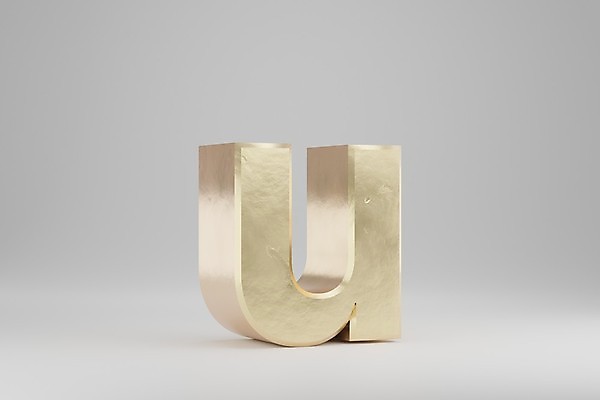 포토 JPG 해외이미지 캐릭터 알파벳 백그라운드 일러스트 사람없음 빛 반짝임 반사 3D 금속 U 황금 편지 만들기 광택 타입 고립 해외202008 해외포토 영어 모션 재질 디지털합성 파일형식