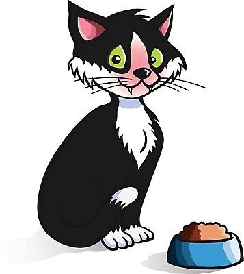 EPS 해외이미지 행복 음식 일러스트 초록색 파란색 반려동물 검은색 고양이 흰색 사발 만화 그림 꼬리 해외202008 해외일러스트 동물 감정 컬러 포유류 사기그릇 파일형식 벡터