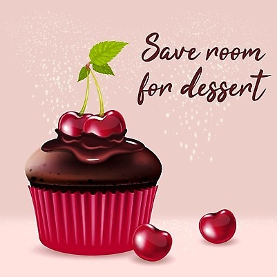 EPS 해외이미지 배너 일러스트 사람없음 장식 체리 달콤 컵케이크 초코맛 해외202008 해외일러스트 과일 케이크 초콜릿 맛 파일형식 벡터