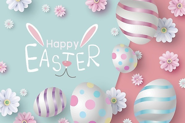 EPS 해외이미지 하늘색 일러스트 부활절 타이포그라피 사람없음 토끼 부활절계란 파스텔톤 해외202008 해외일러스트 문자 기념일 컬러 포유류 파란색 반려동물 계란 파일형식 벡터