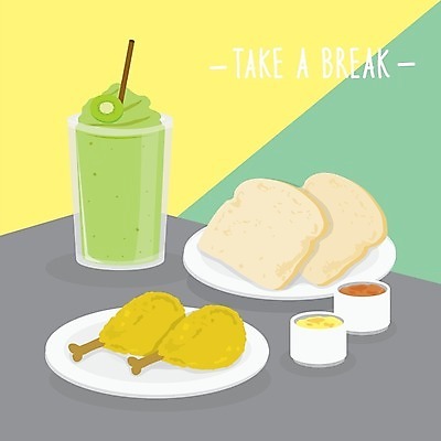 EPS 해외이미지 접시 일러스트 빨대 사람없음 치킨 잼 토스트 닭다리 간식시간 키위스무디 해외202008 해외일러스트 식기 빵 소스_음식 닭고기요리 스무디 파일형식 벡터