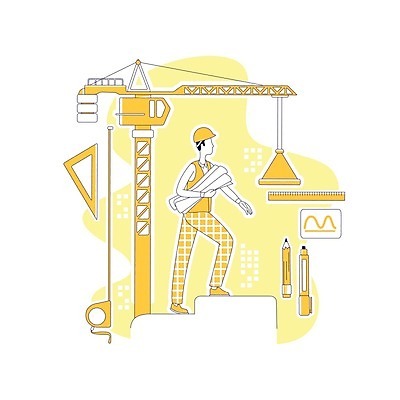 EPS 해외이미지 전신 남자 일러스트 비즈니스 줄자 한명 들기 성인 펜 노란색 안전모 라인아트 오르기 삼각자 타워크레인 종이더미 성인남자한명만 해외202008 해외일러스트 1 선 컬러 모션 자 사람 필기구 헬멧 안전장비 기중기 남자한명만 성인남자만 파일형식 벡터 더미