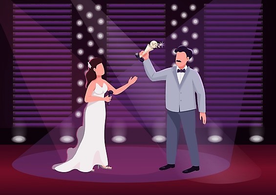 EPS 해외이미지 무료이미지 여자 남자 일러스트 들기 이벤트 성인 두명 축하 상패 트로피 시상 시상식 성인만 해외202008 해외일러스트 컨셉 모션 사람 상_우승 파일형식 벡터