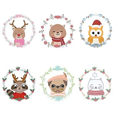 EPS 해외이미지 동물 무료이미지 캐릭터 동물캐릭터 크리스마스 겨울 일러스트 곰 사슴 프레임 사람없음 세트 고양이 원형 개 부엉이 너구리 해외202008 해외일러스트 일러캐릭터 도형 계절 기념일 포유류 조류 반려동물 파일형식 벡터 무료콘텐츠