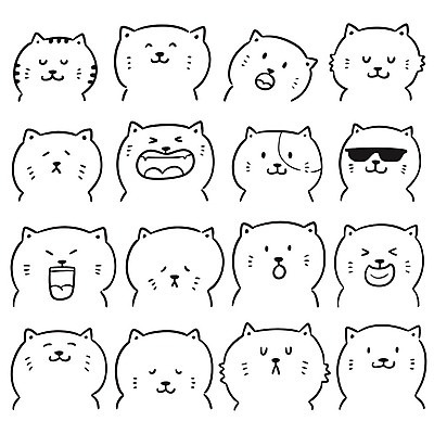 EPS 해외이미지 동물 디자인 행복 선 일러스트 아이디어 장식 반려동물 세트 고양이 그리기 낙서 만화 수줍음 스케치 수집 심볼 라인아트 그림 클립 심플 코믹 손그림 해외202008 해외일러스트 감정 컨셉 포유류 모션 미술 파일형식 벡터