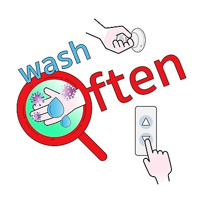 EPS 해외이미지 손 일러스트 버튼 돋보기 건강 손바닥 타이포그라피 신체부위 단어 확대 엘리베이터 감염 문고리 위생관리 코로나바이러스 해외202008 델타변이바이러스 해외일러스트 문자 관리 사람 문 바이러스 파일형식 벡터