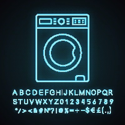 EPS 해외이미지 일러스트 타이포그라피 사람없음 네온 세탁기 해외202008 해외일러스트 문자 가전제품 파일형식 벡터