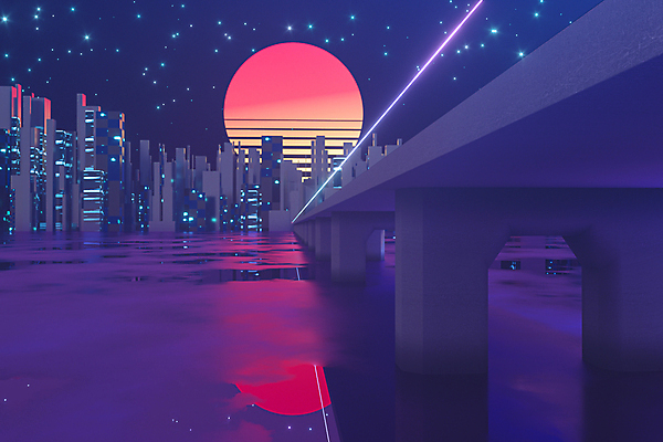 EPS 해외이미지 일러스트 사람없음 건물 빛 반짝임 강 태양 반사 고층빌딩 도시 네온 스카이라인 해외일러스트 자연요소 건축물 모션 빌딩 파일형식 벡터