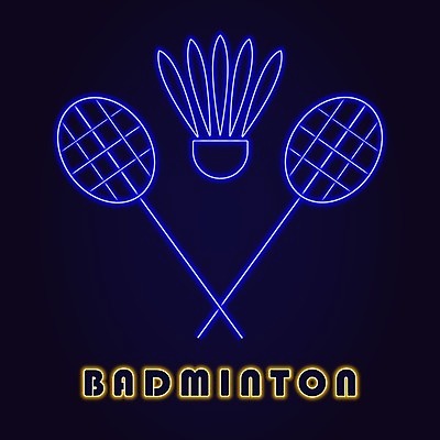 EPS 해외이미지 일러스트 사람없음 배드민턴라켓 셔틀콕 네온 배드민턴 해외202008 해외일러스트 스포츠용품 구기 라켓 파일형식 벡터