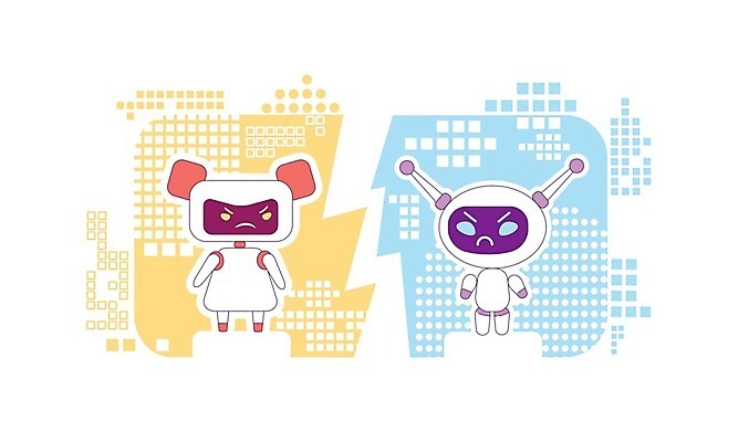 EPS 해외이미지 캐릭터 일러스트 사람없음 경쟁 대립 로봇 노려봄 착함 나쁜 해외202008 AI_인공지능 해외일러스트 일러캐릭터 컨셉 표정 성격 파일형식 벡터