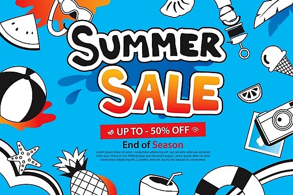 EPS 해외이미지 영어 하늘색 일러스트 조개 아이스크림 수박 타이포그라피 사람없음 세일 카메라 꼬치 비치볼 라인아트 파인애플 야자수잎 잠수경 코코넛주스 해외202008 해외일러스트 문자 선 잎 과일 공 어패류 디저트 바캉스용품 파란색 전자제품 주스 물안경 열대과일 코코넛 파일형식 벡터