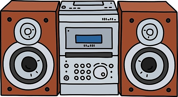 EPS 해외이미지 음악 일러스트 목재 탑 소리 은색 만화 전자 테이프 녹음기 뮤지컬 해외202008 해외일러스트 나무 건축물 컬러 재료 문화예술 문구용품 파일형식 벡터 녹음_기록