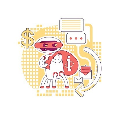 EPS 해외이미지 캐릭터 화살표 일러스트 들기 사람없음 빨간색 노란색 달러 메시지 범죄 돈자루 도둑 절도 로봇 해외202008 AI_인공지능 해외일러스트 일러캐릭터 컬러 돈 모션 범죄인 파일형식 벡터