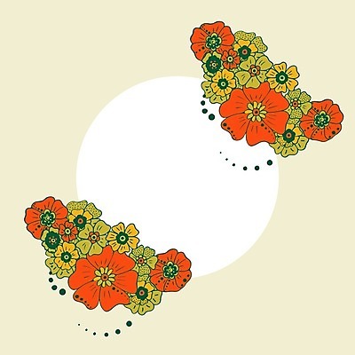 EPS 해외이미지 꽃 꽃무늬 일러스트 프레임 사람없음 노란색 주황색 공백 해외202008 해외일러스트 식물 컬러 무늬 파일형식 벡터